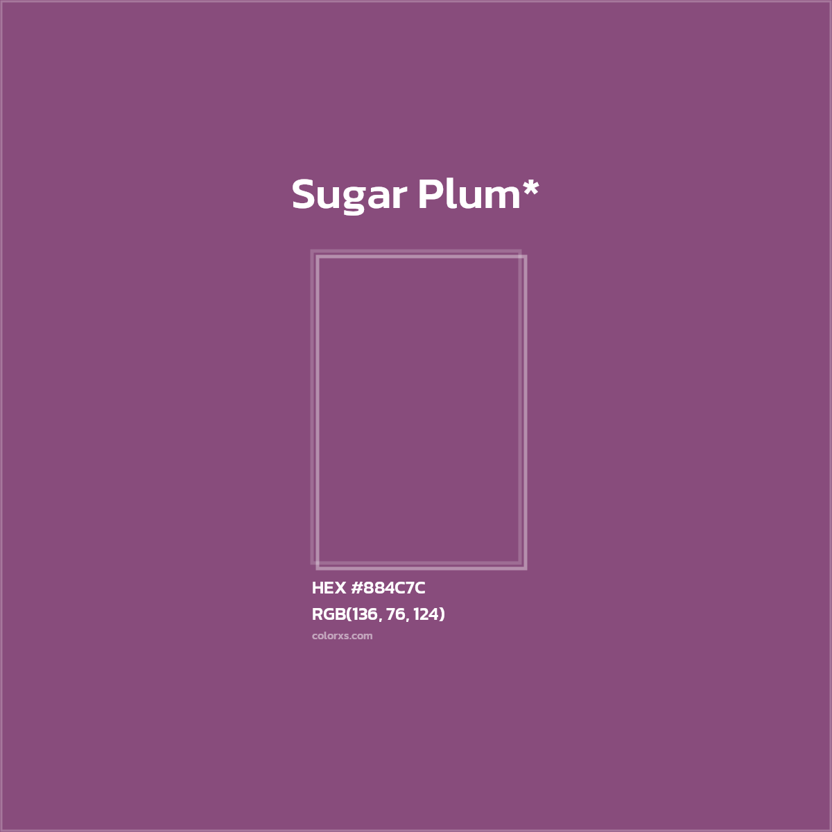 #884C7C hex color. RGB, RYB, CMYK, HSL, HSV codes and color conversions. Matching color names, palettes, paints.
