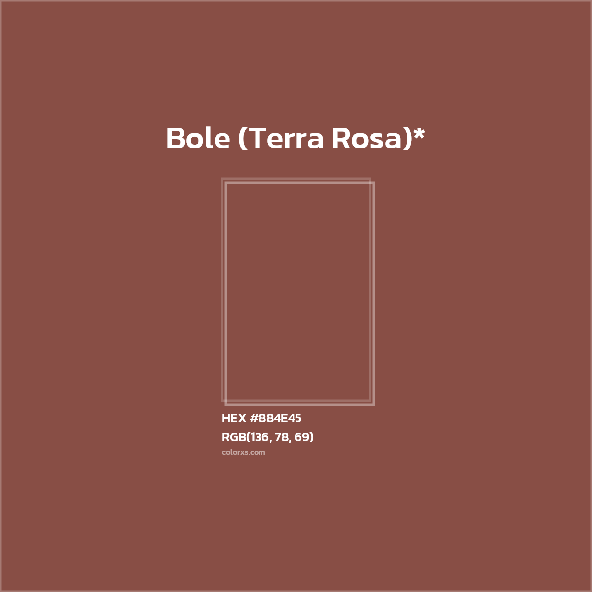 #884E45 hex color. RGB, RYB, CMYK, HSL, HSV codes and color conversions. Matching color names, palettes, paints.