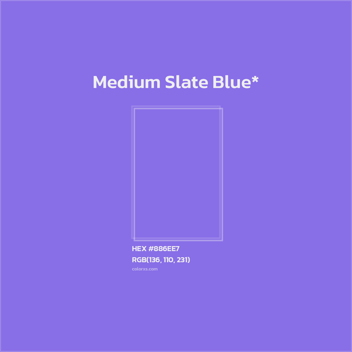 #886EE7 hex color. RGB, RYB, CMYK, HSL, HSV codes and color conversions. Matching color names, palettes, paints.