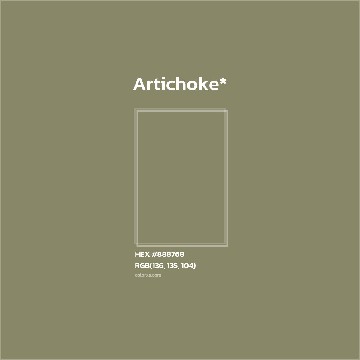 #888768 hex color. RGB, RYB, CMYK, HSL, HSV codes and color conversions. Matching color names, palettes, paints.
