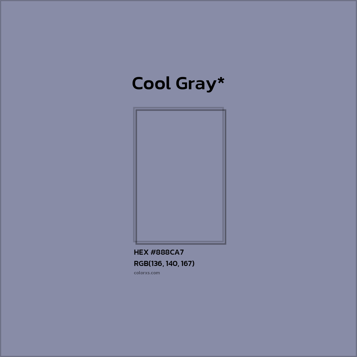 #888CA7 hex color. RGB, RYB, CMYK, HSL, HSV codes and color conversions. Matching color names, palettes, paints.
