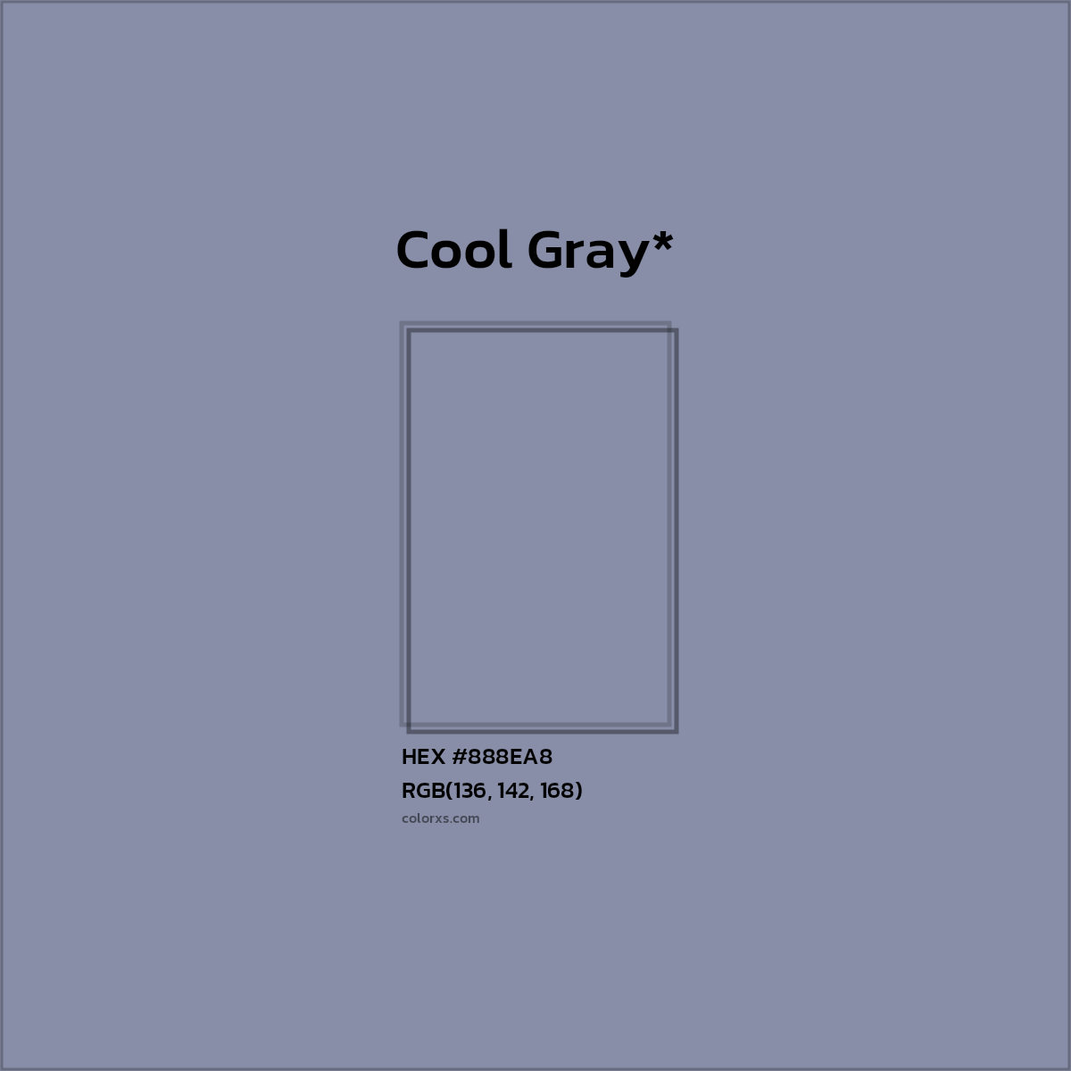 #888EA8 hex color. RGB, RYB, CMYK, HSL, HSV codes and color conversions. Matching color names, palettes, paints.