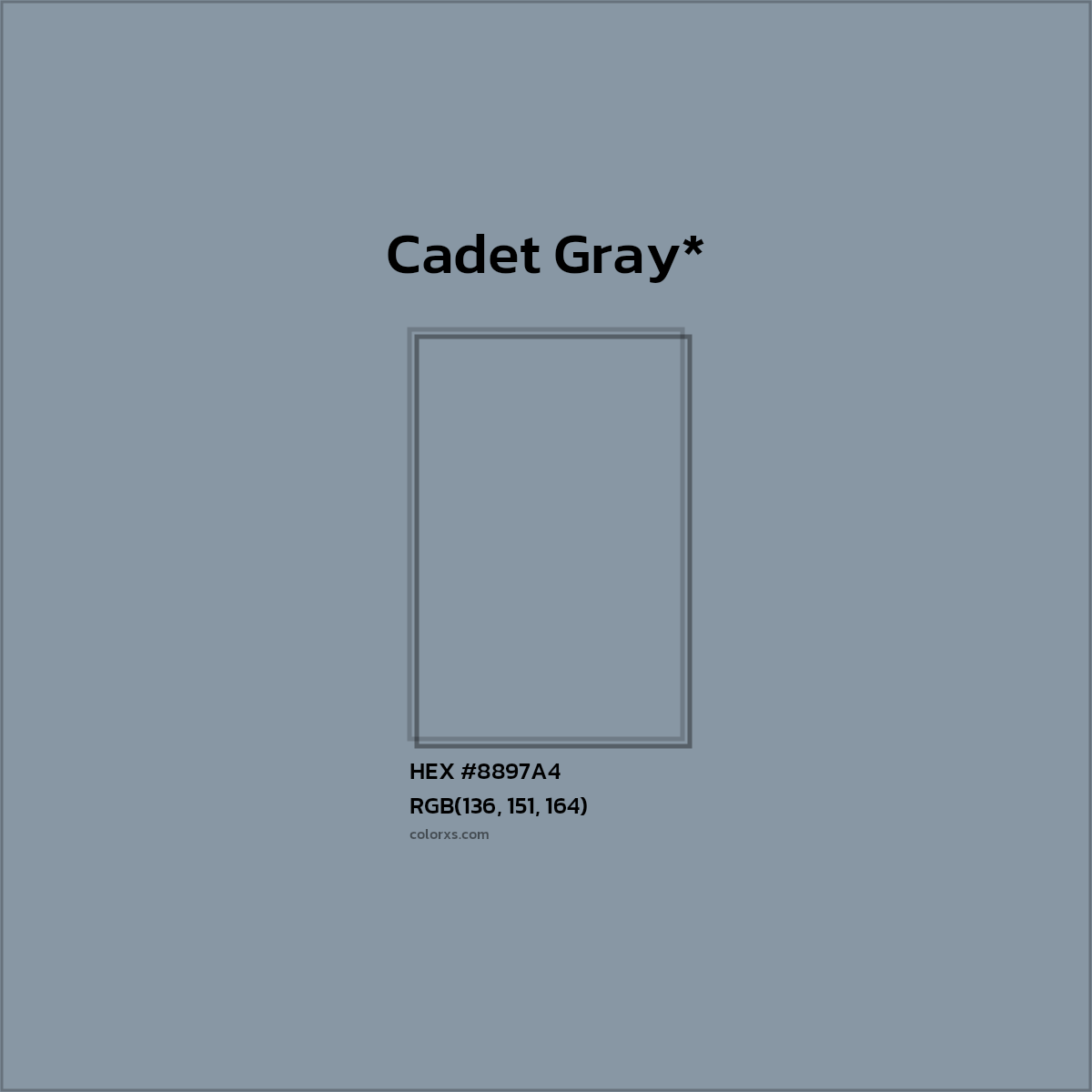 #8897A4 hex color. RGB, RYB, CMYK, HSL, HSV codes and color conversions. Matching color names, palettes, paints.