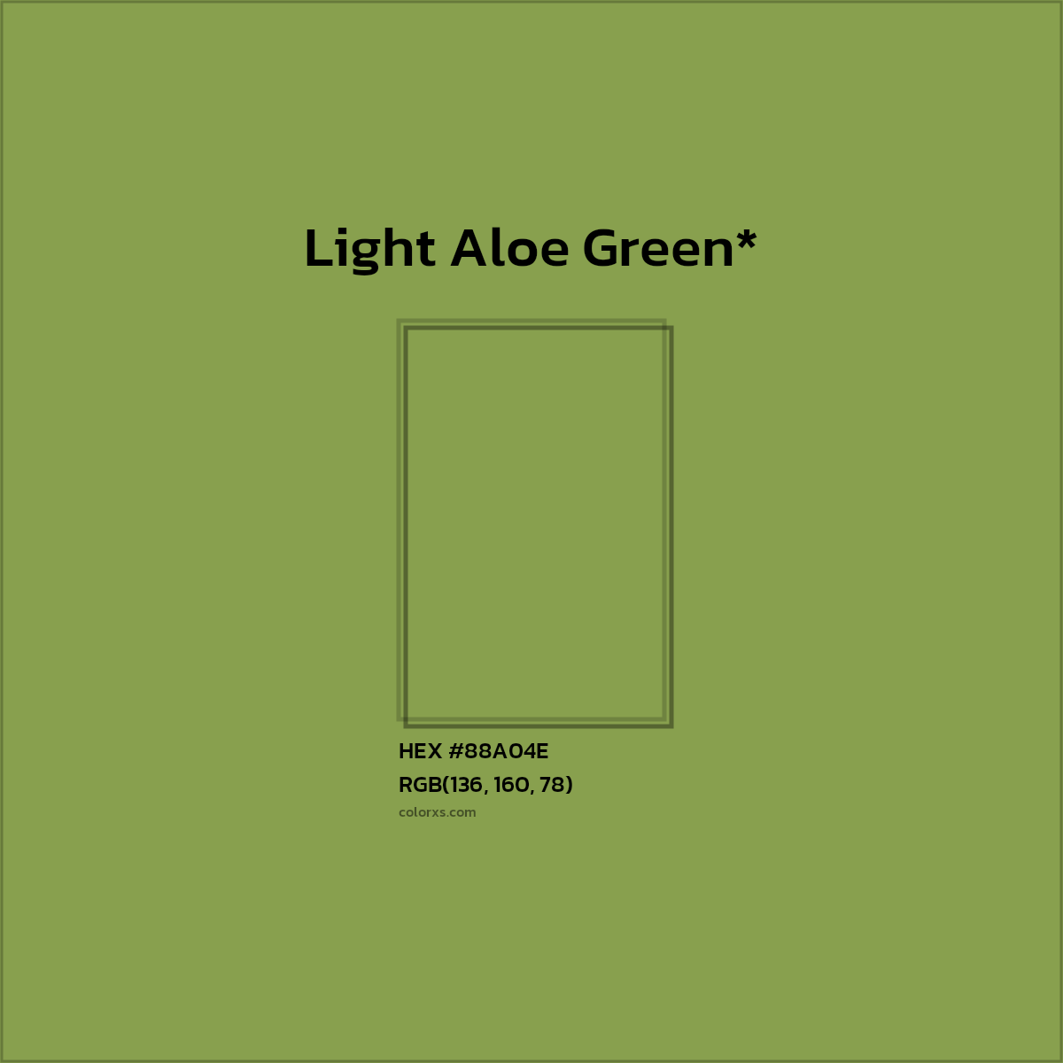 #88A04E hex color. RGB, RYB, CMYK, HSL, HSV codes and color conversions. Matching color names, palettes, paints.
