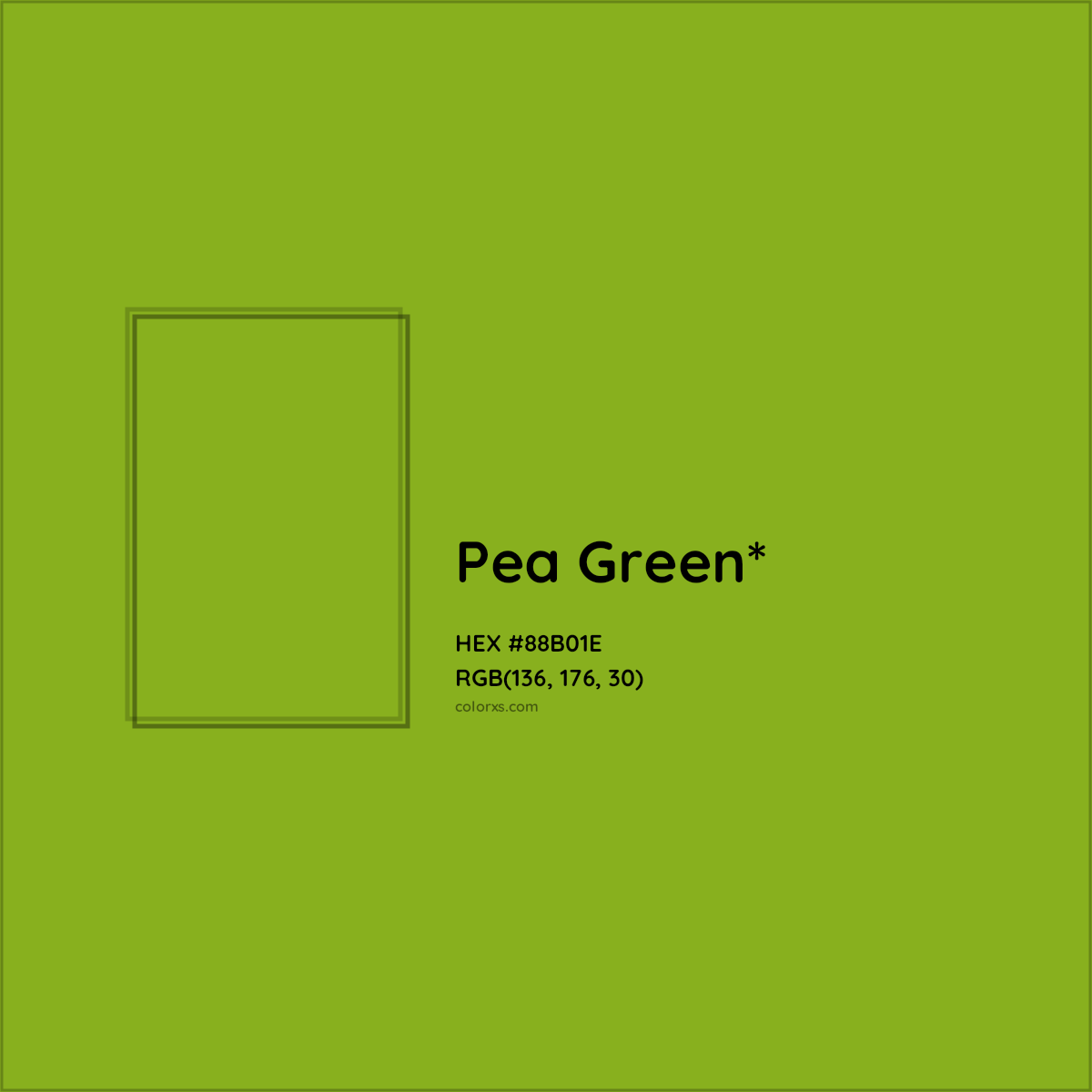 #88B01E hex color. RGB, RYB, CMYK, HSL, HSV codes and color conversions. Matching color names, palettes, paints.