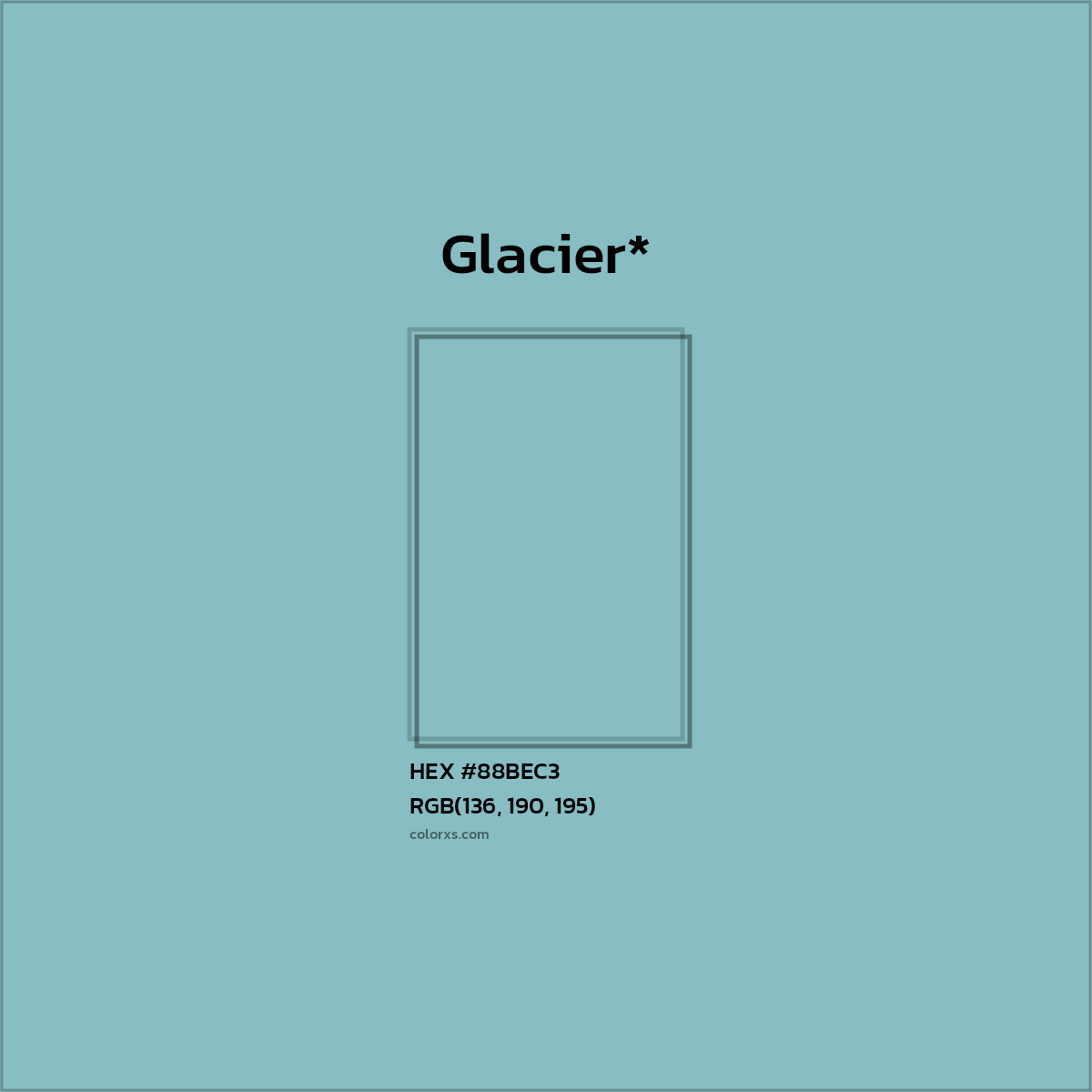 #88BEC3 hex color. RGB, RYB, CMYK, HSL, HSV codes and color conversions. Matching color names, palettes, paints.