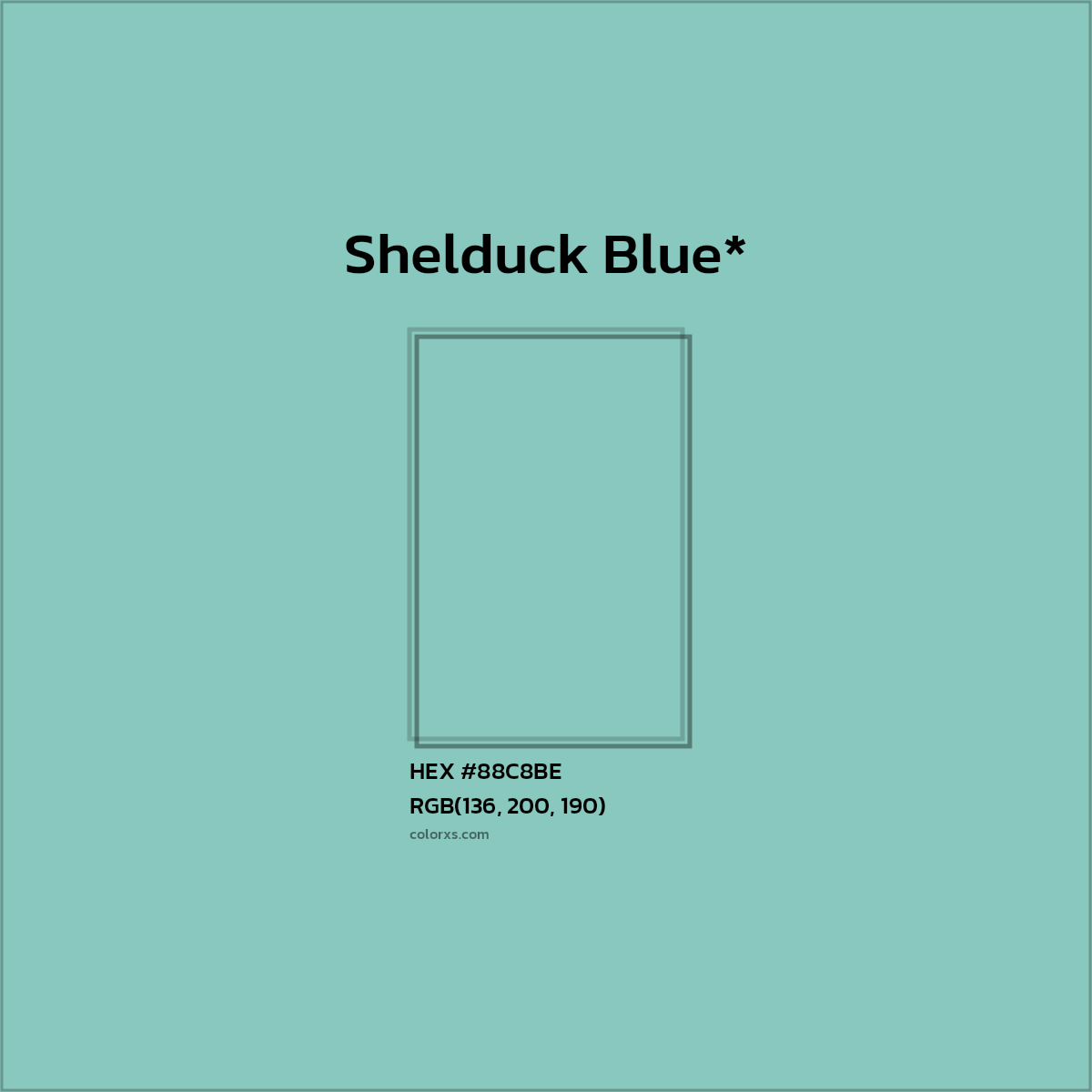 #88C8BE hex color. RGB, RYB, CMYK, HSL, HSV codes and color conversions. Matching color names, palettes, paints.