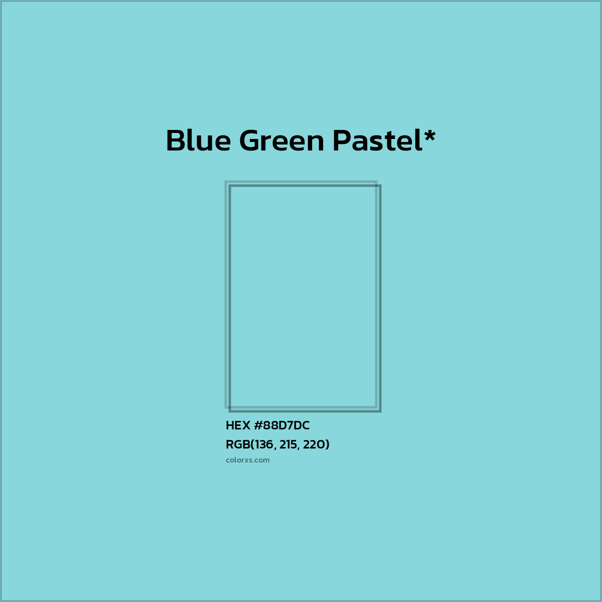 #88D7DC hex color. RGB, RYB, CMYK, HSL, HSV codes and color conversions. Matching color names, palettes, paints.