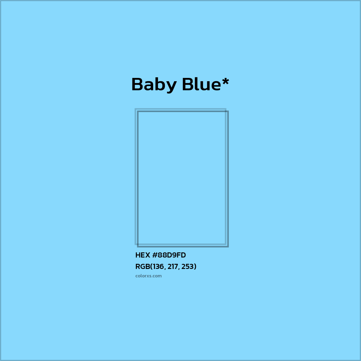 #88D9FD hex color. RGB, RYB, CMYK, HSL, HSV codes and color conversions. Matching color names, palettes, paints.