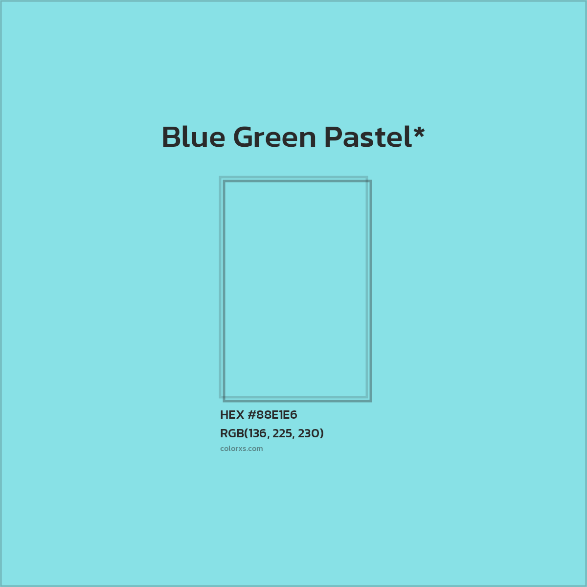 #88E1E6 hex color. RGB, RYB, CMYK, HSL, HSV codes and color conversions. Matching color names, palettes, paints.