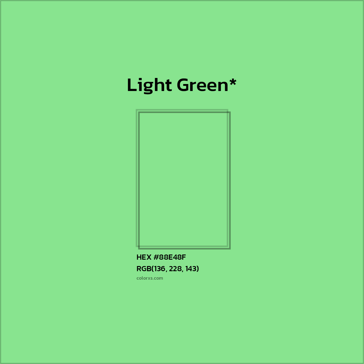 #88E48F hex color. RGB, RYB, CMYK, HSL, HSV codes and color conversions. Matching color names, palettes, paints.