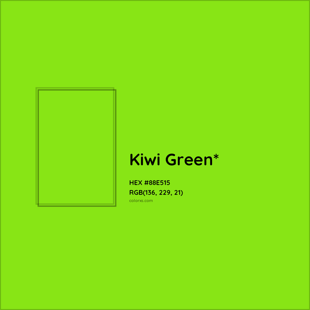 #88E515 hex color. RGB, RYB, CMYK, HSL, HSV codes and color conversions. Matching color names, palettes, paints.