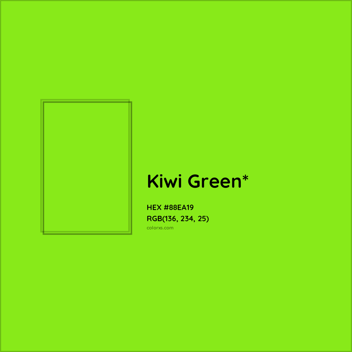 #88EA19 hex color. RGB, RYB, CMYK, HSL, HSV codes and color conversions. Matching color names, palettes, paints.