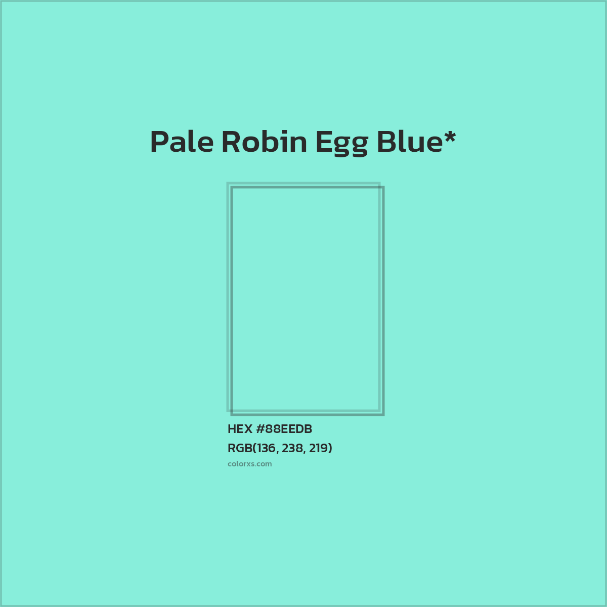 #88EEDB hex color. RGB, RYB, CMYK, HSL, HSV codes and color conversions. Matching color names, palettes, paints.