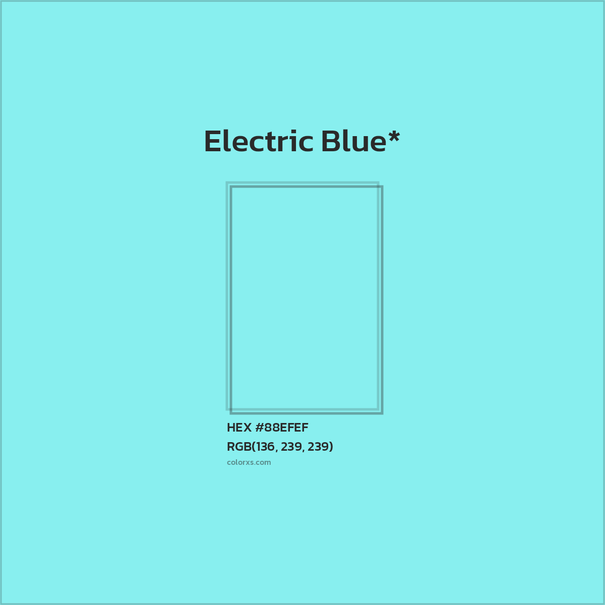 #88EFEF hex color. RGB, RYB, CMYK, HSL, HSV codes and color conversions. Matching color names, palettes, paints.