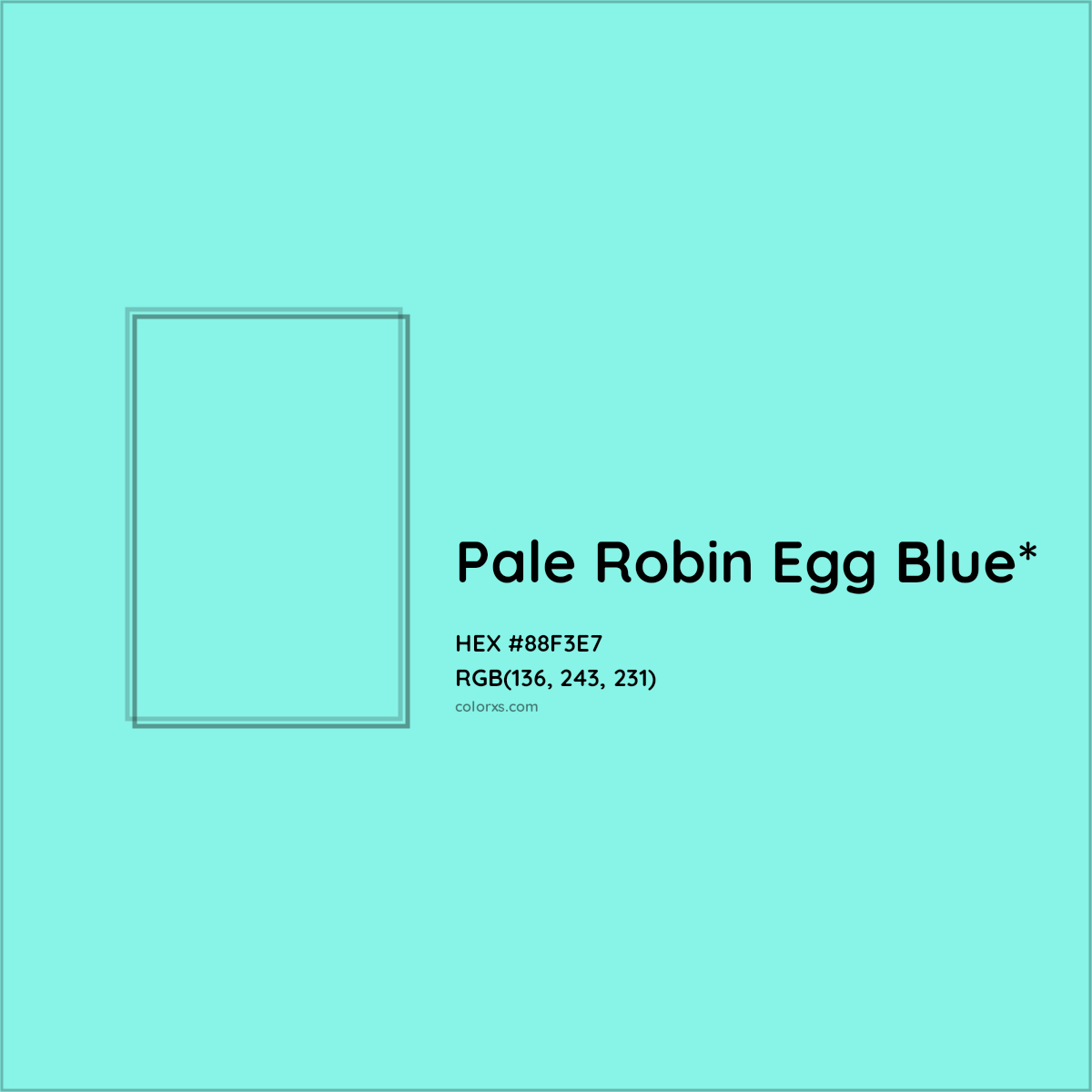 #88F3E7 hex color. RGB, RYB, CMYK, HSL, HSV codes and color conversions. Matching color names, palettes, paints.