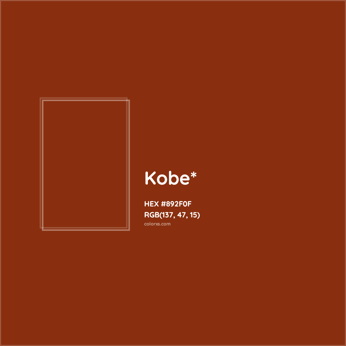 #892F0F hex color. RGB, RYB, CMYK, HSL, HSV codes and color conversions. Matching color names, palettes, paints.