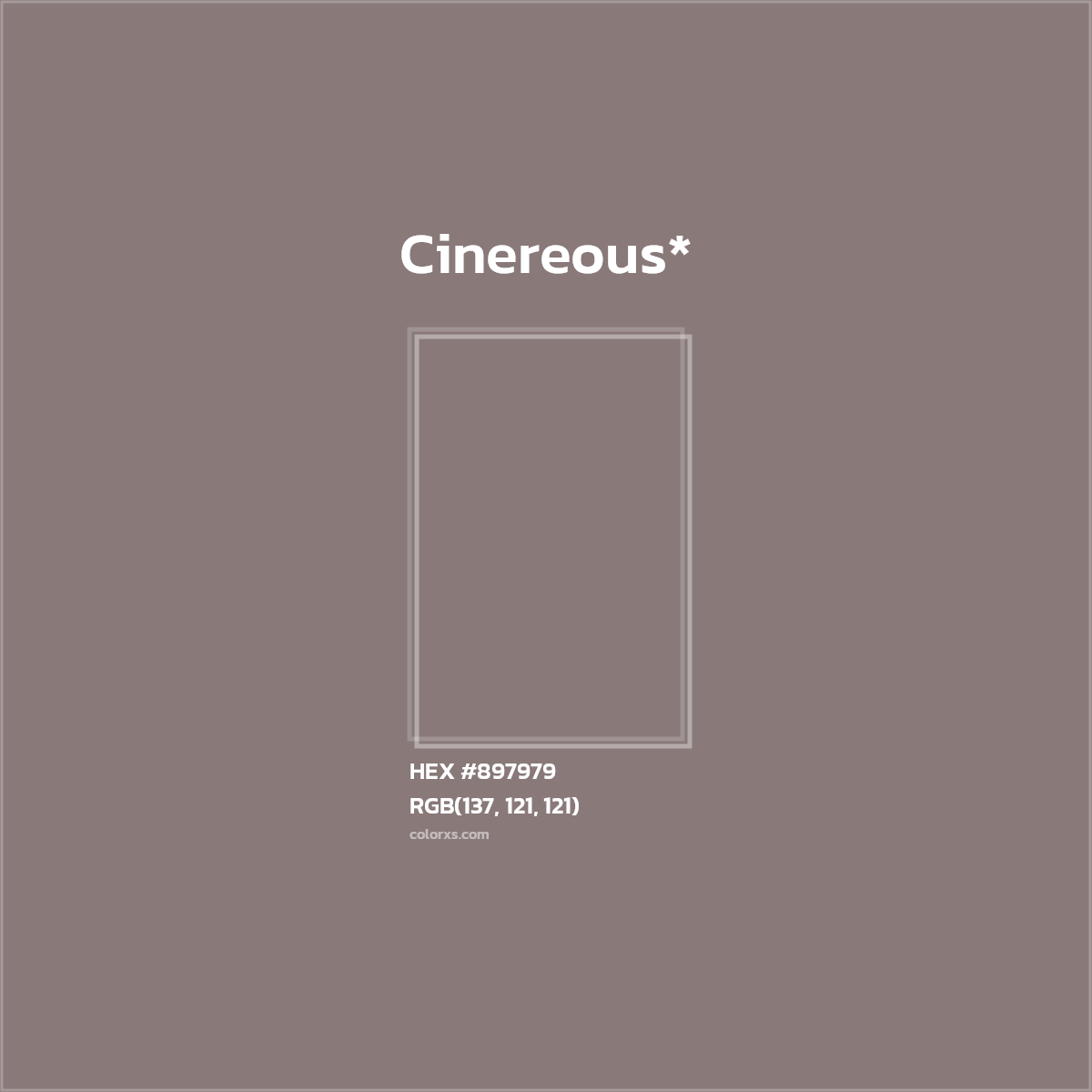 #897979 hex color. RGB, RYB, CMYK, HSL, HSV codes and color conversions. Matching color names, palettes, paints.