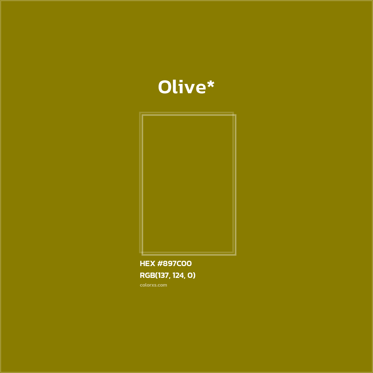 #897C00 hex color. RGB, RYB, CMYK, HSL, HSV codes and color conversions. Matching color names, palettes, paints.