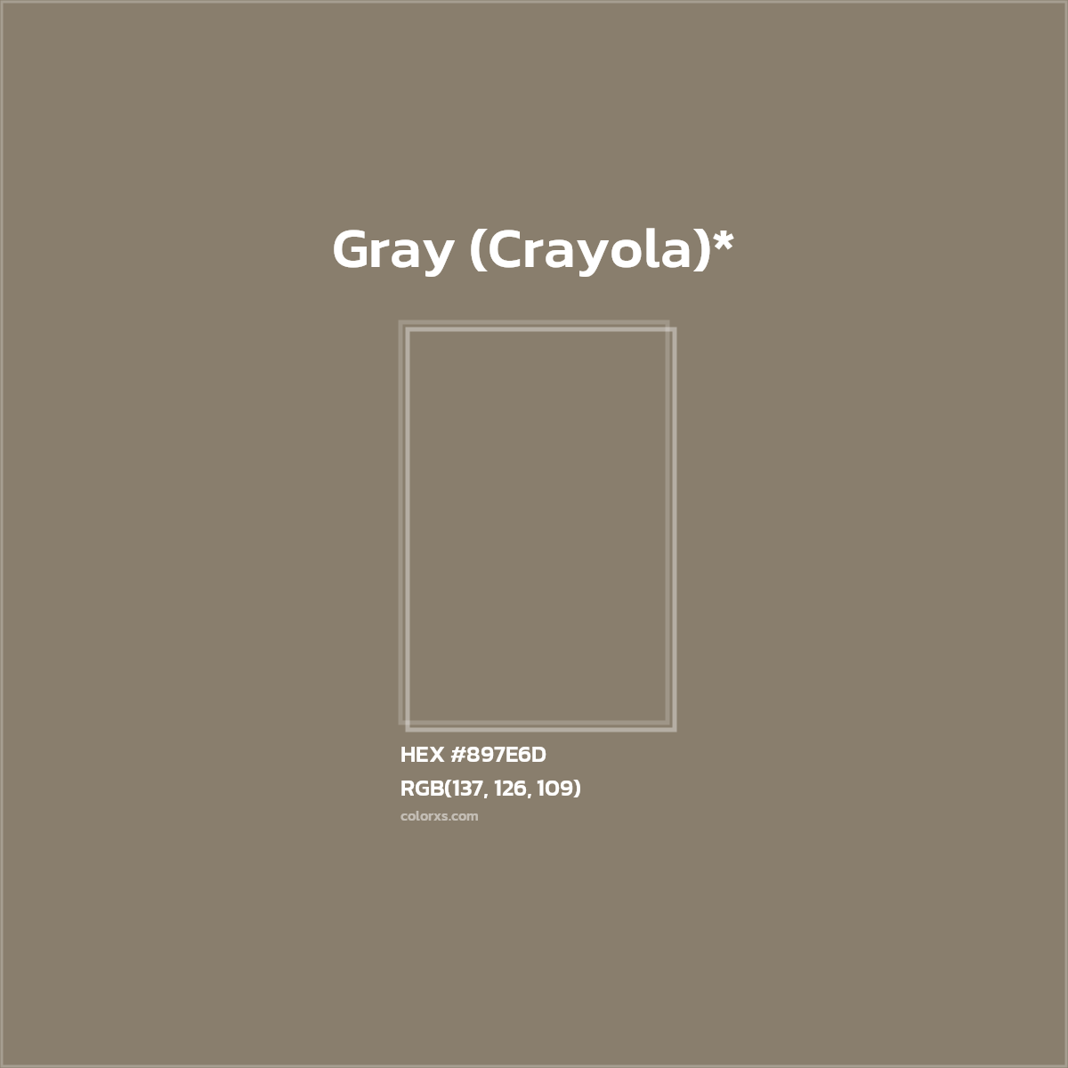 #897E6D hex color. RGB, RYB, CMYK, HSL, HSV codes and color conversions. Matching color names, palettes, paints.