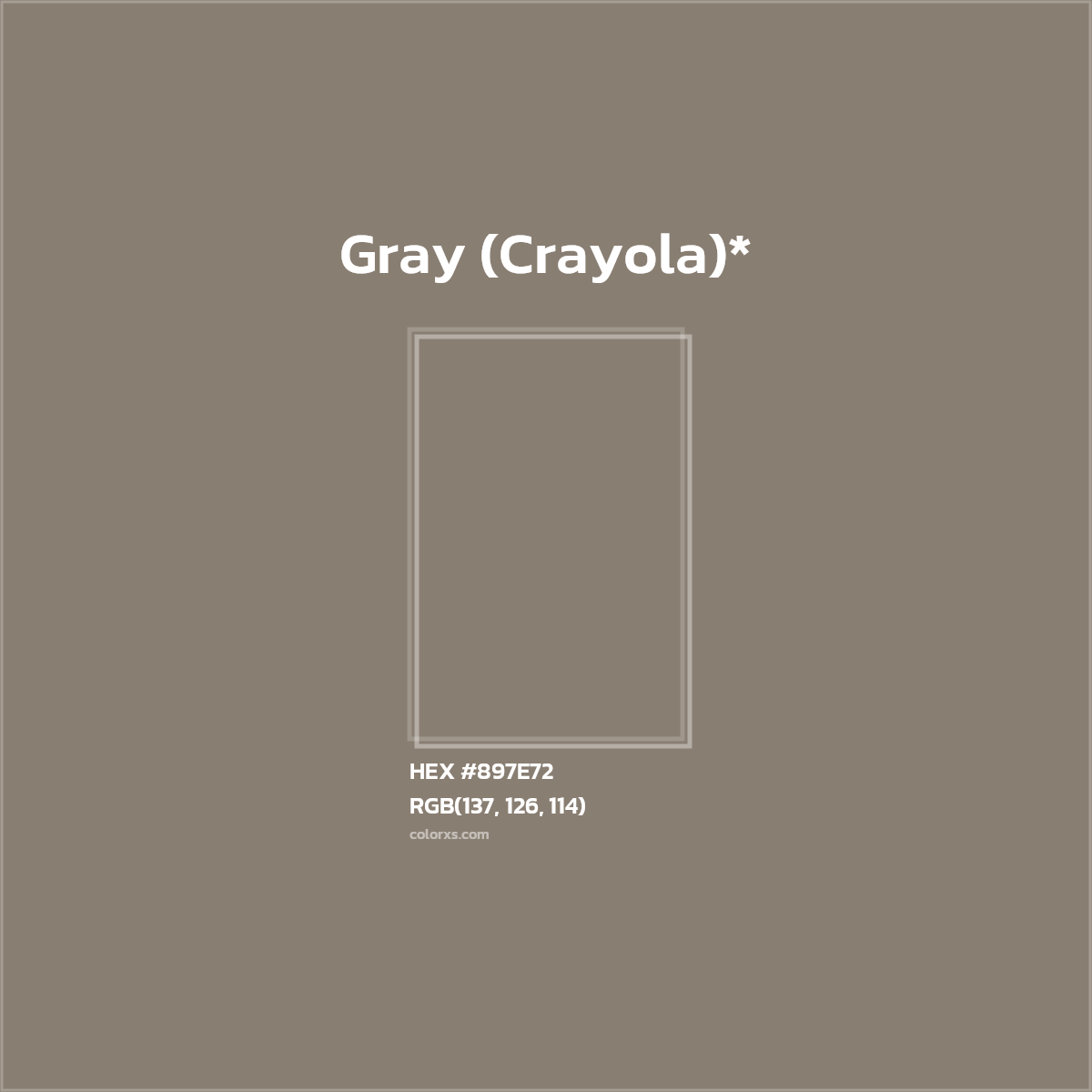 #897E72 hex color. RGB, RYB, CMYK, HSL, HSV codes and color conversions. Matching color names, palettes, paints.