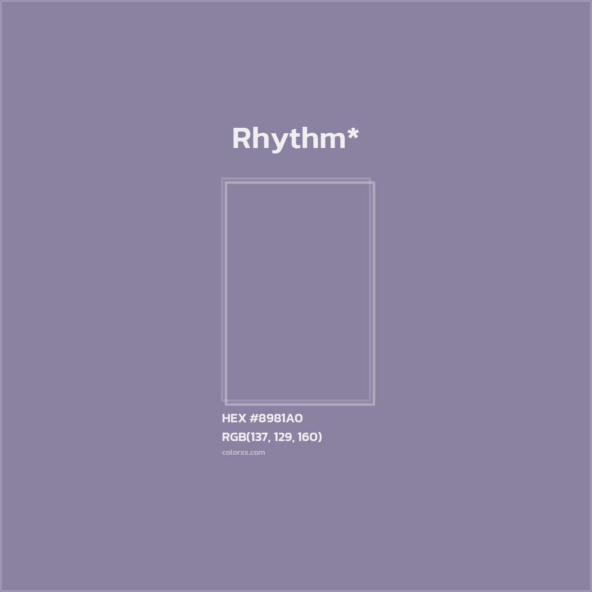 #8981A0 hex color. RGB, RYB, CMYK, HSL, HSV codes and color conversions. Matching color names, palettes, paints.