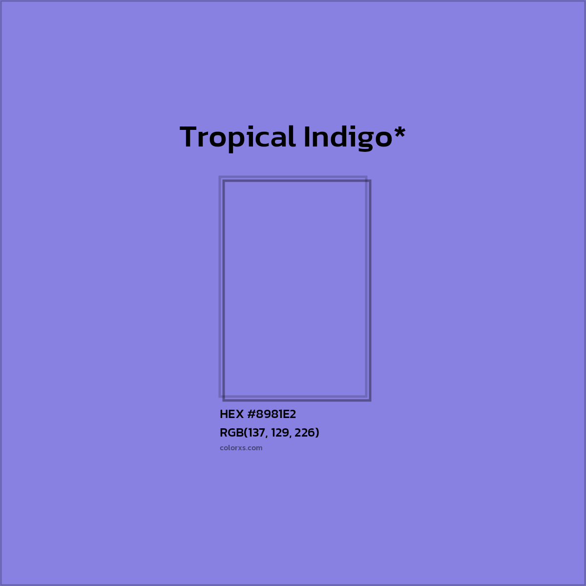 #8981E2 hex color. RGB, RYB, CMYK, HSL, HSV codes and color conversions. Matching color names, palettes, paints.