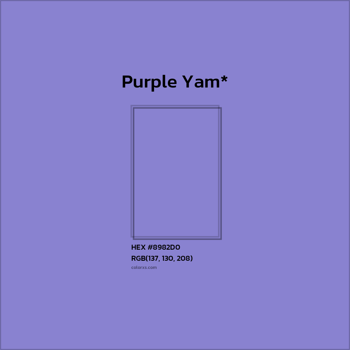 #8982D0 hex color. RGB, RYB, CMYK, HSL, HSV codes and color conversions. Matching color names, palettes, paints.