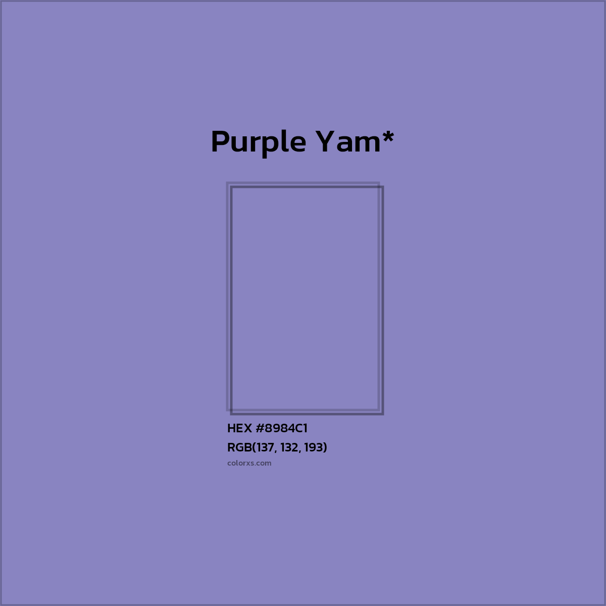 #8984C1 hex color. RGB, RYB, CMYK, HSL, HSV codes and color conversions. Matching color names, palettes, paints.