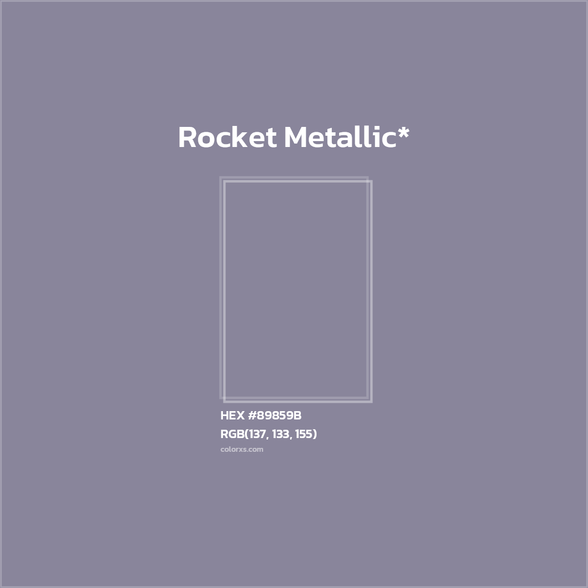 #89859B hex color. RGB, RYB, CMYK, HSL, HSV codes and color conversions. Matching color names, palettes, paints.