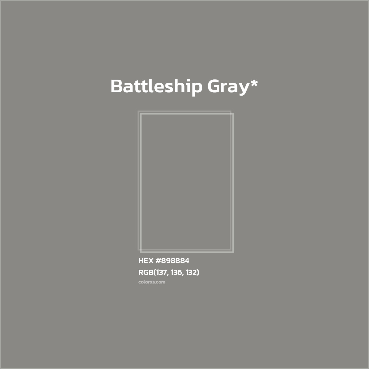 #898884 hex color. RGB, RYB, CMYK, HSL, HSV codes and color conversions. Matching color names, palettes, paints.