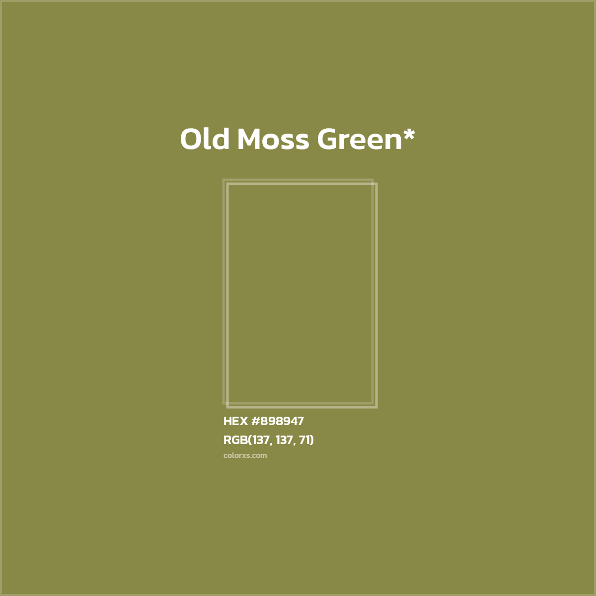 #898947 hex color. RGB, RYB, CMYK, HSL, HSV codes and color conversions. Matching color names, palettes, paints.