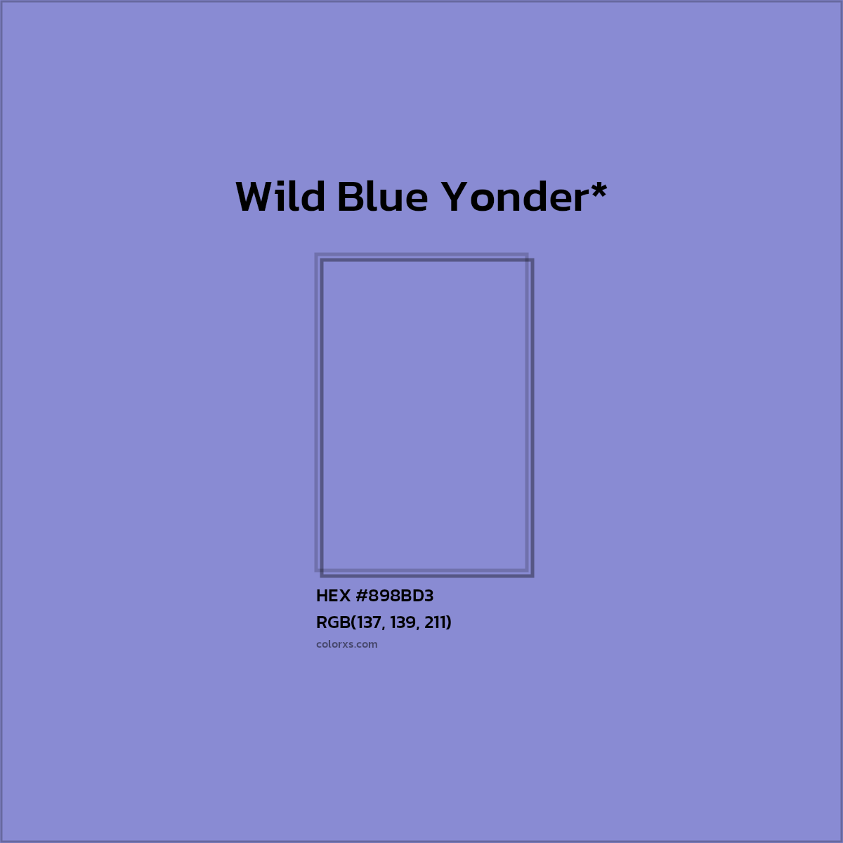 #898BD3 hex color. RGB, RYB, CMYK, HSL, HSV codes and color conversions. Matching color names, palettes, paints.