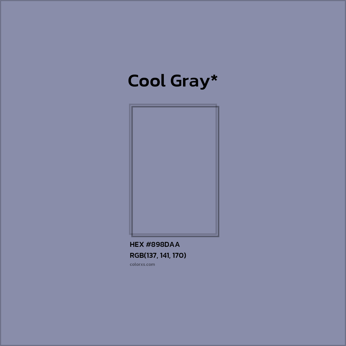 #898DAA hex color. RGB, RYB, CMYK, HSL, HSV codes and color conversions. Matching color names, palettes, paints.