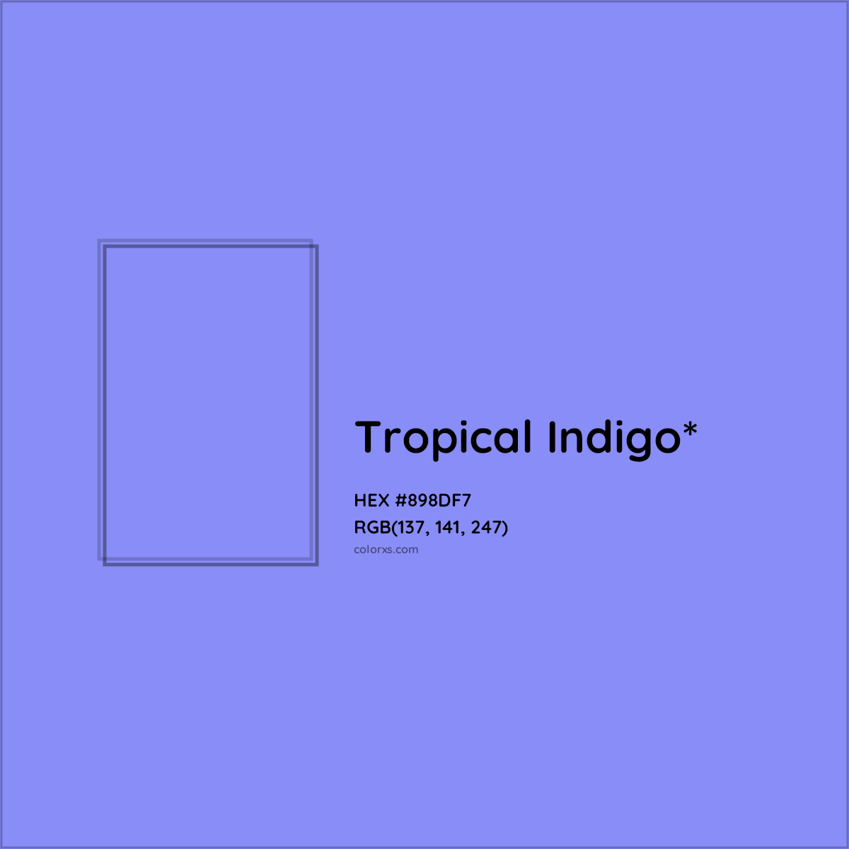 #898DF7 hex color. RGB, RYB, CMYK, HSL, HSV codes and color conversions. Matching color names, palettes, paints.