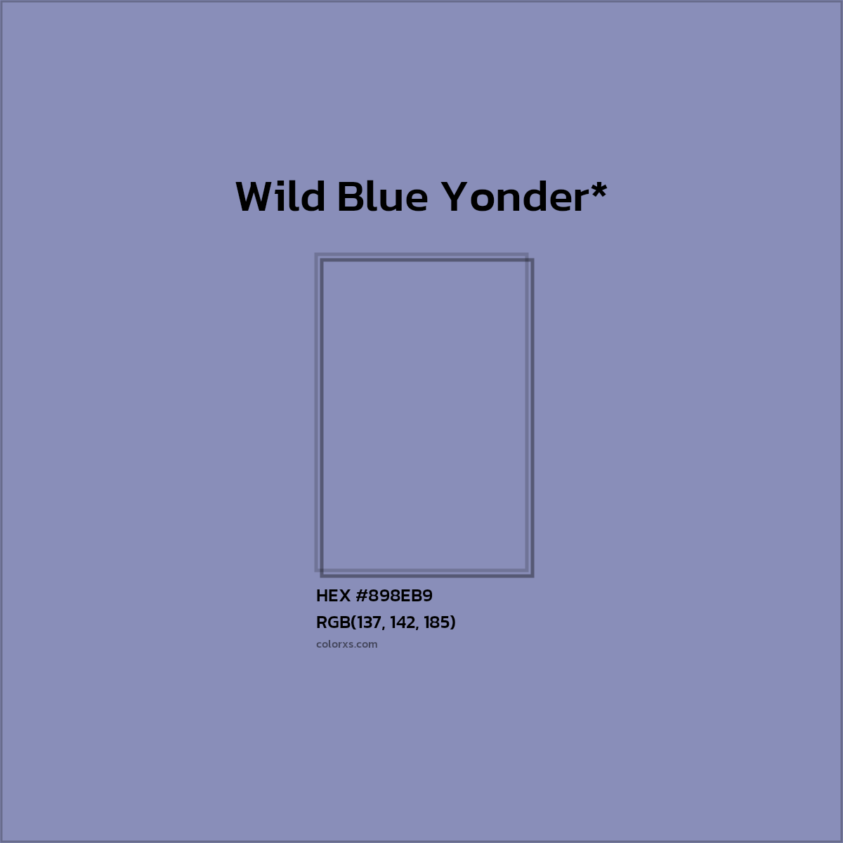 #898EB9 hex color. RGB, RYB, CMYK, HSL, HSV codes and color conversions. Matching color names, palettes, paints.
