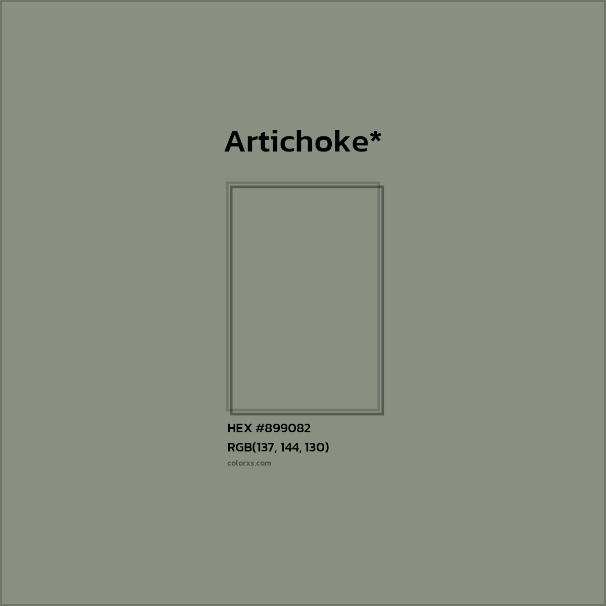 #899082 hex color. RGB, RYB, CMYK, HSL, HSV codes and color conversions. Matching color names, palettes, paints.