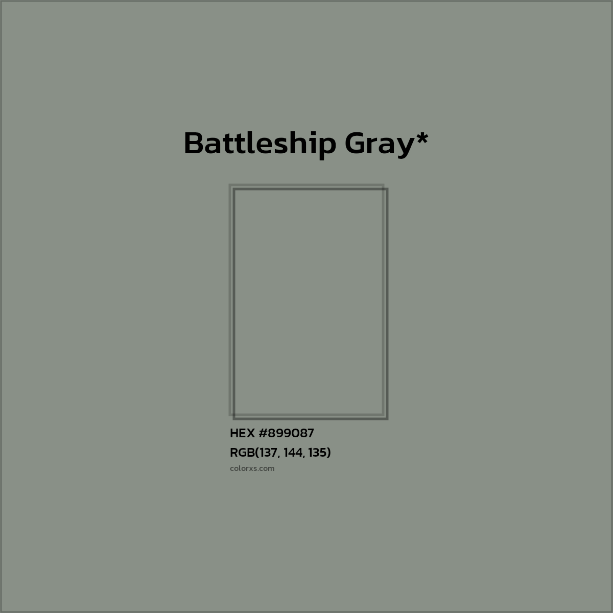 #899087 hex color. RGB, RYB, CMYK, HSL, HSV codes and color conversions. Matching color names, palettes, paints.