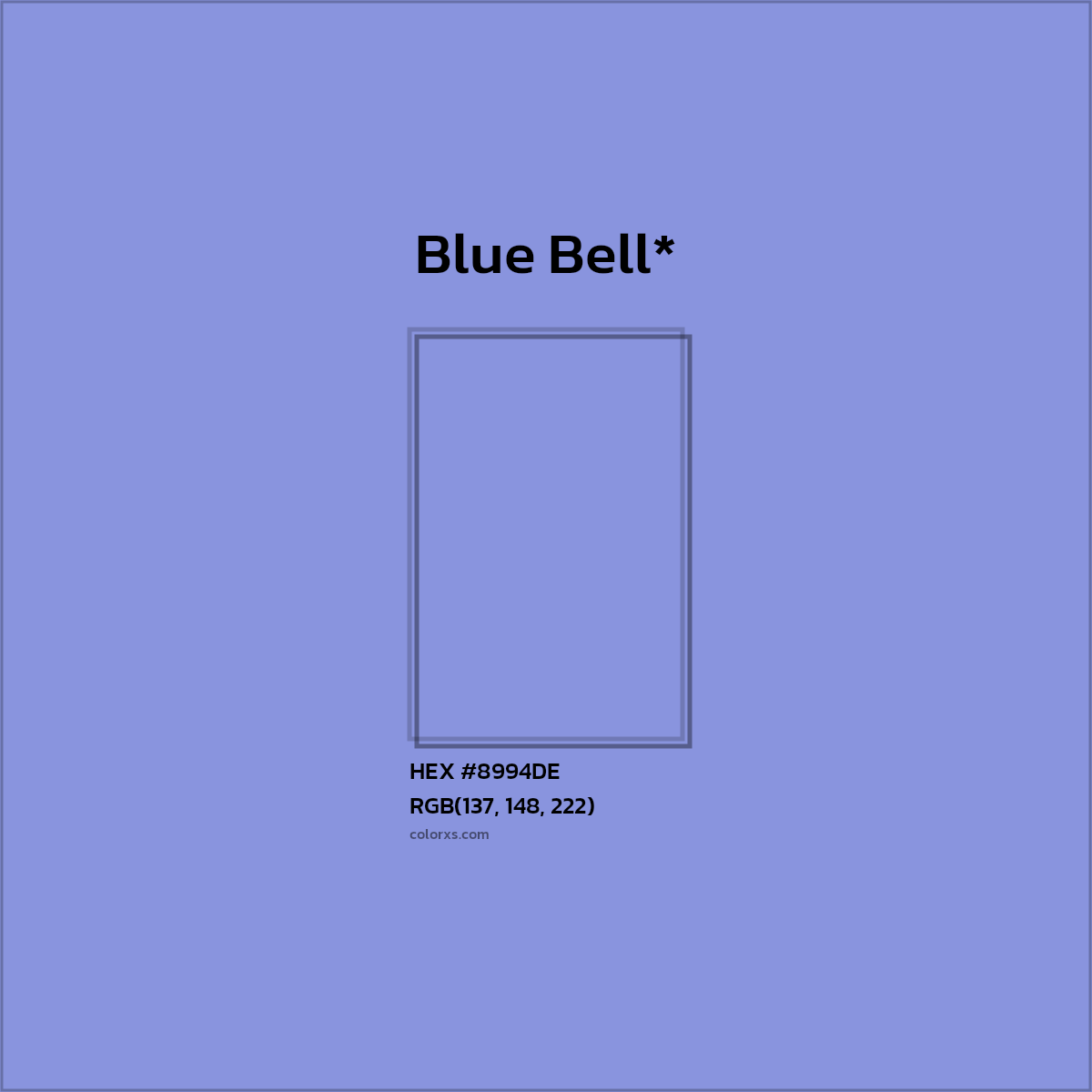 #8994DE hex color. RGB, RYB, CMYK, HSL, HSV codes and color conversions. Matching color names, palettes, paints.