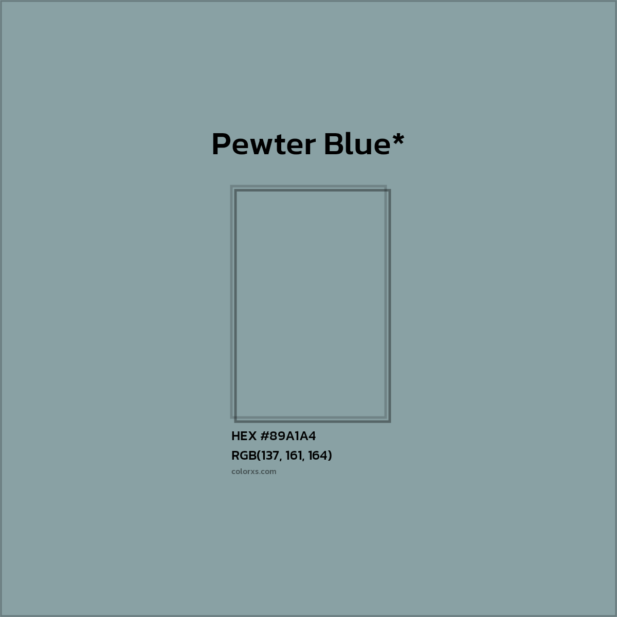 #89A1A4 hex color. RGB, RYB, CMYK, HSL, HSV codes and color conversions. Matching color names, palettes, paints.