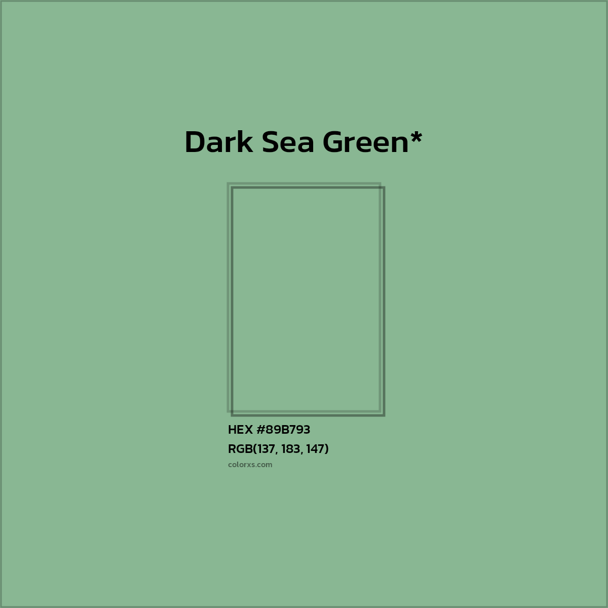 #89B793 hex color. RGB, RYB, CMYK, HSL, HSV codes and color conversions. Matching color names, palettes, paints.