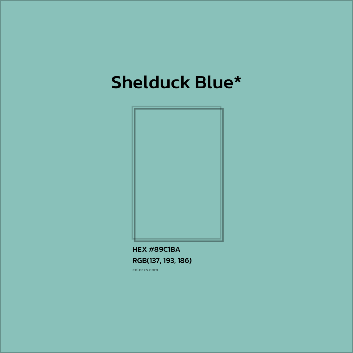 #89C1BA hex color. RGB, RYB, CMYK, HSL, HSV codes and color conversions. Matching color names, palettes, paints.