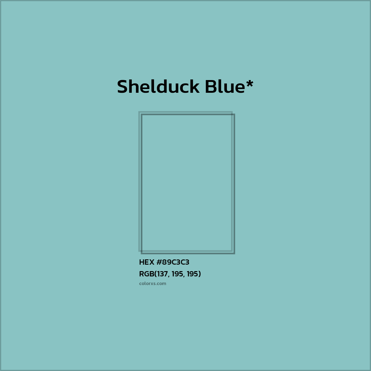 #89C3C3 hex color. RGB, RYB, CMYK, HSL, HSV codes and color conversions. Matching color names, palettes, paints.