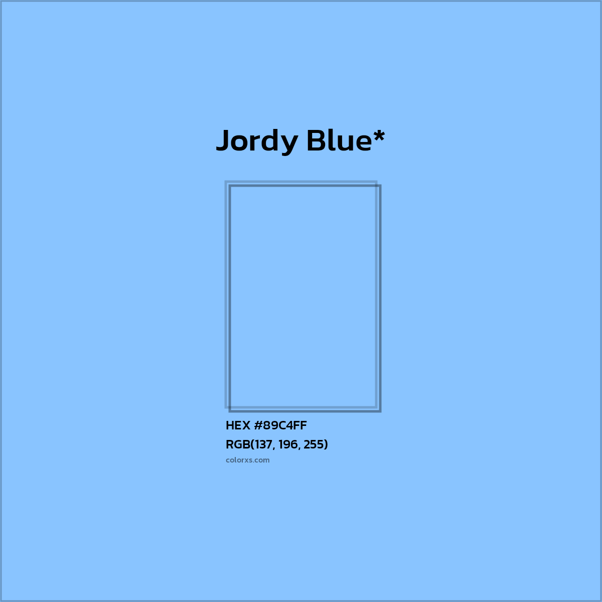#89C4FF hex color. RGB, RYB, CMYK, HSL, HSV codes and color conversions. Matching color names, palettes, paints.