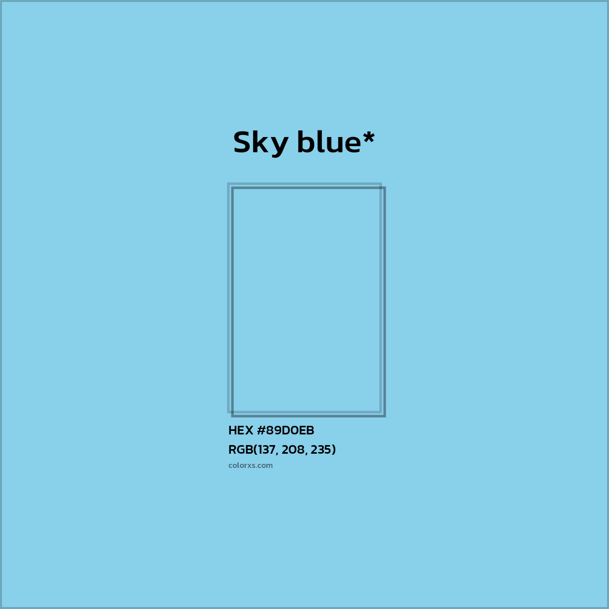 #89D0EB hex color. RGB, RYB, CMYK, HSL, HSV codes and color conversions. Matching color names, palettes, paints.