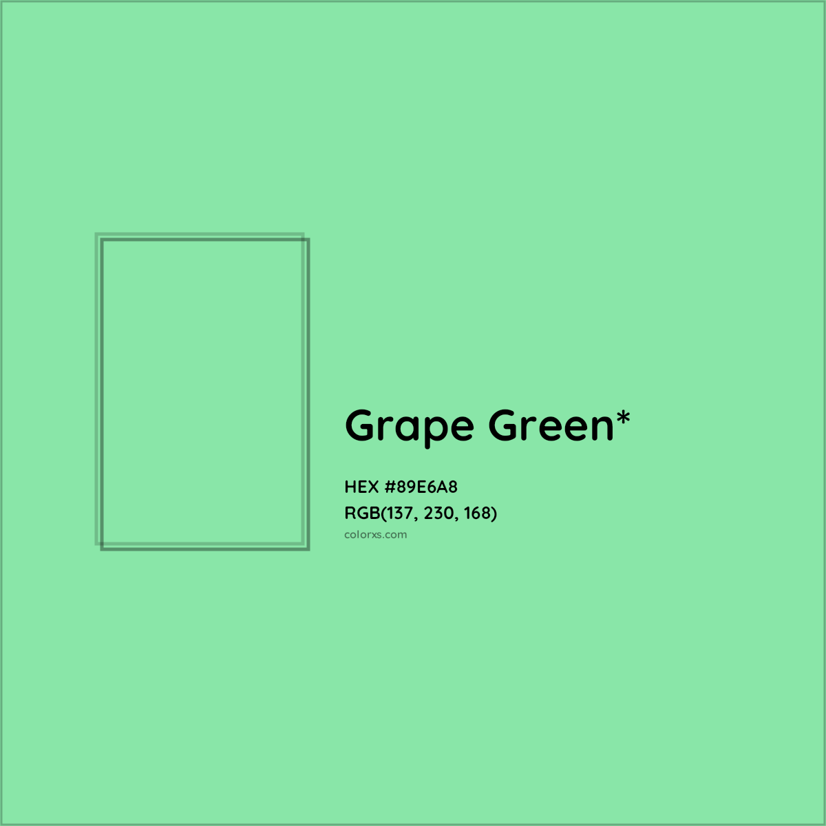 #89E6A8 hex color. RGB, RYB, CMYK, HSL, HSV codes and color conversions. Matching color names, palettes, paints.