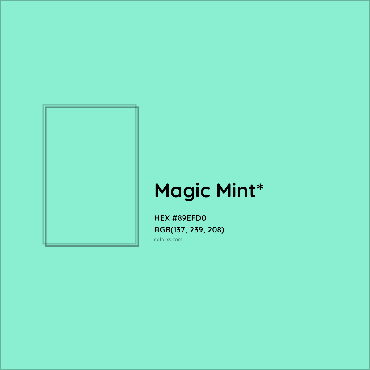#89EFD0 hex color. RGB, RYB, CMYK, HSL, HSV codes and color conversions. Matching color names, palettes, paints.