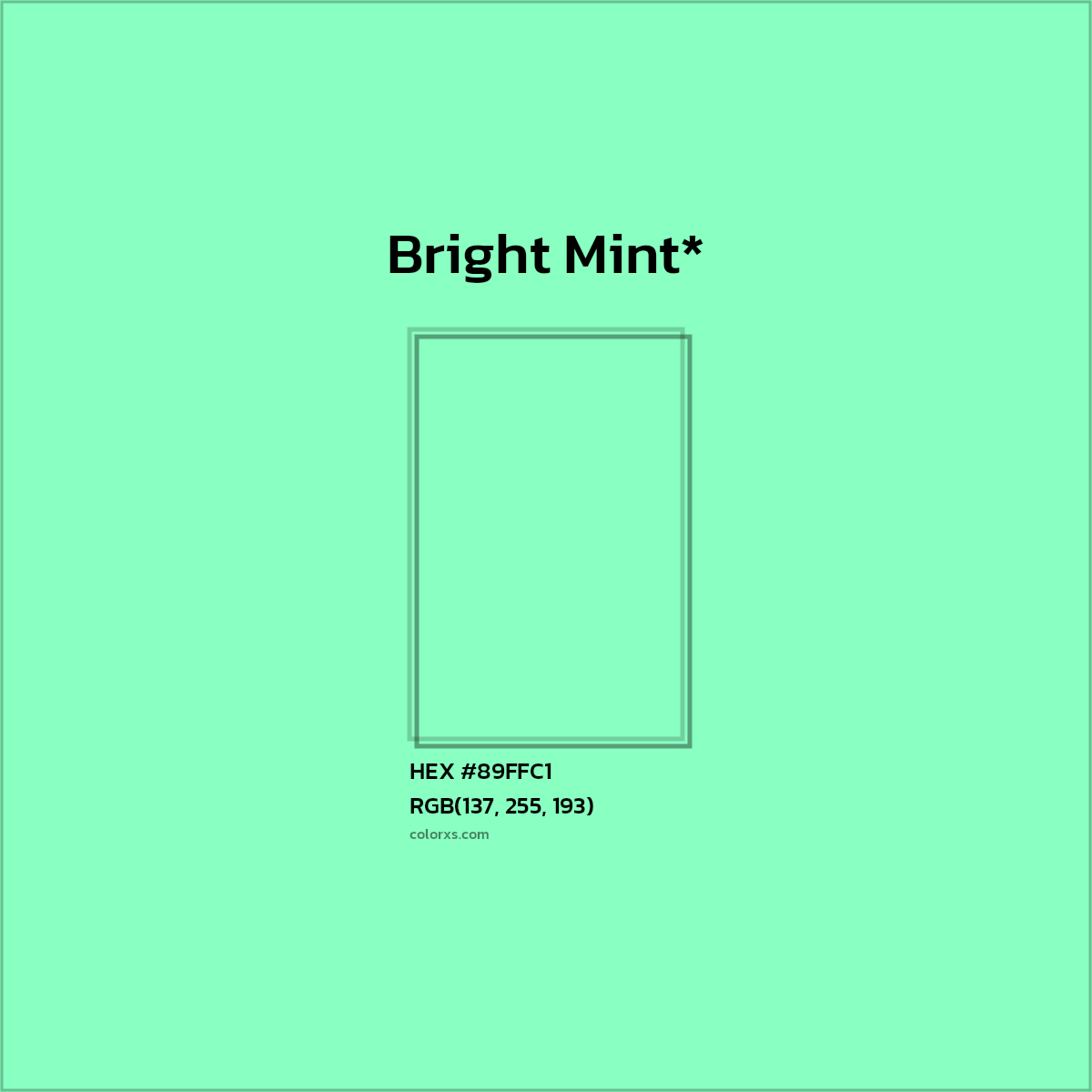 #89FFC1 hex color. RGB, RYB, CMYK, HSL, HSV codes and color conversions. Matching color names, palettes, paints.