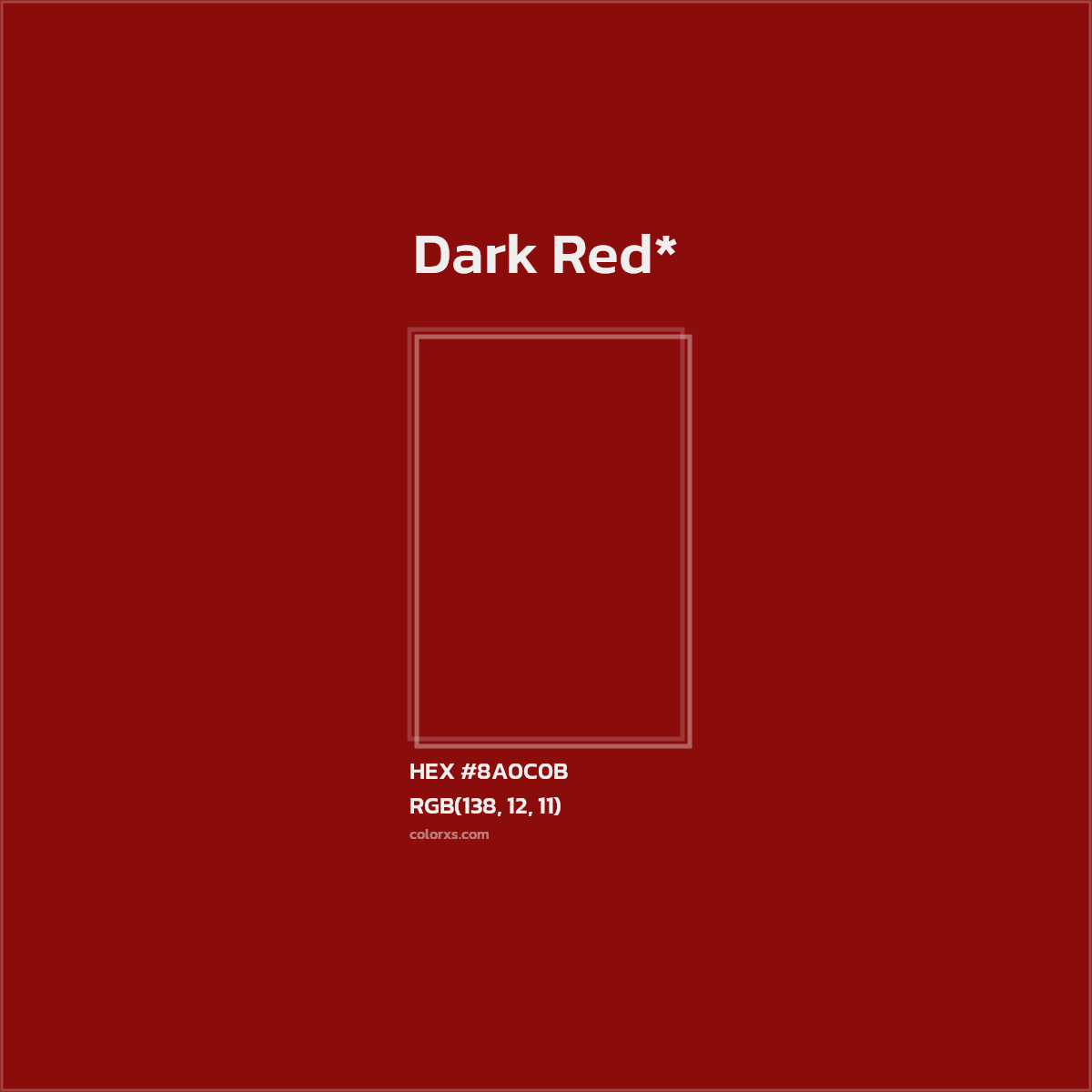 #8A0C0B hex color. RGB, RYB, CMYK, HSL, HSV codes and color conversions. Matching color names, palettes, paints.