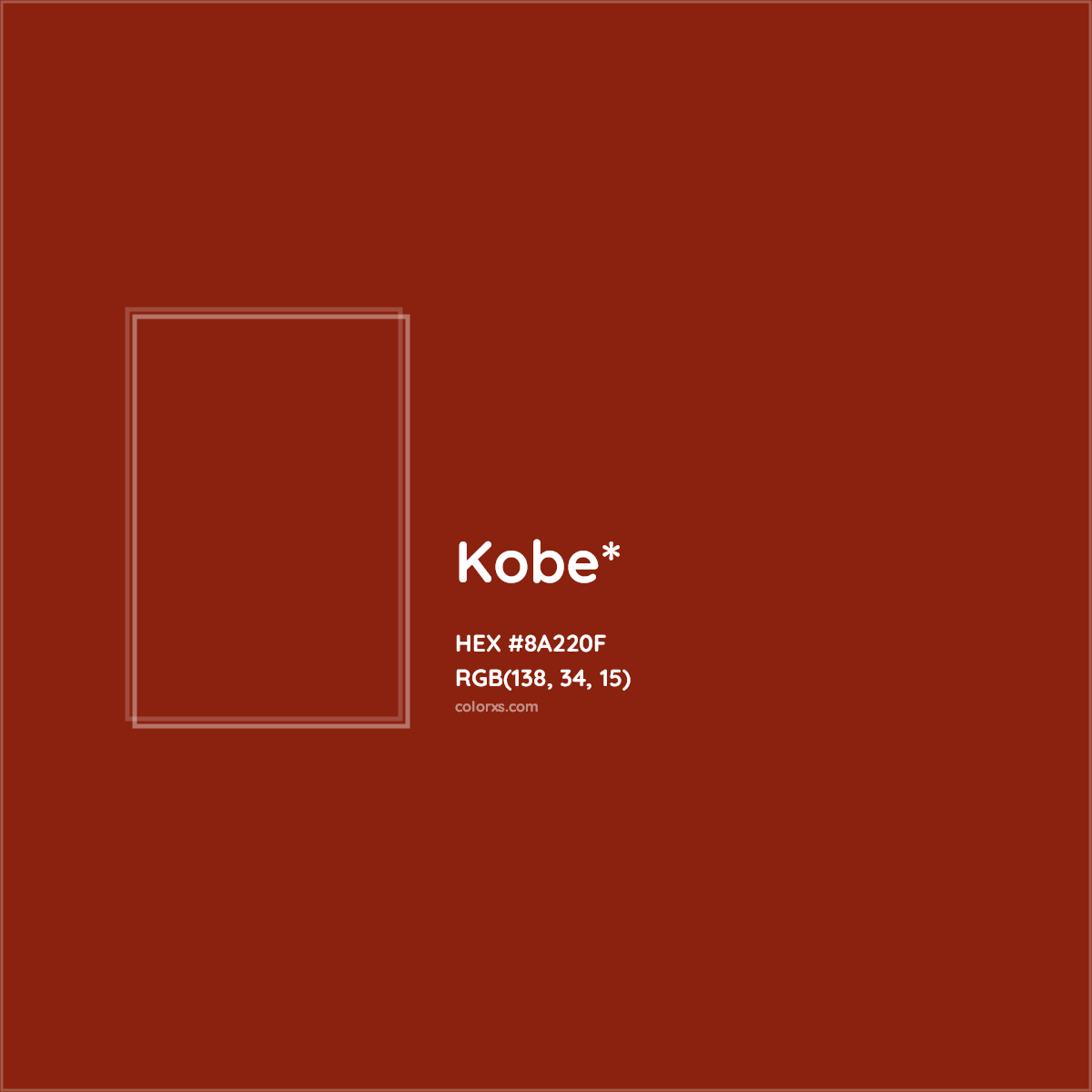 #8A220F hex color. RGB, RYB, CMYK, HSL, HSV codes and color conversions. Matching color names, palettes, paints.
